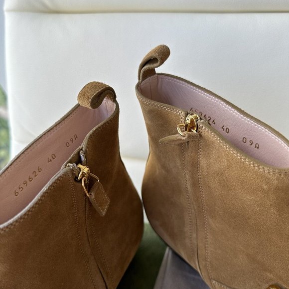 NEW GUCCI Tan Suede Chain-Link Ankle Boots Shoes Size 40 Cowboy Brown - Picture 5 of 10